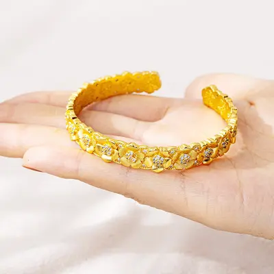 Chinesischer Stil Sand Gold Armband Diamant Blumenschloss - 8