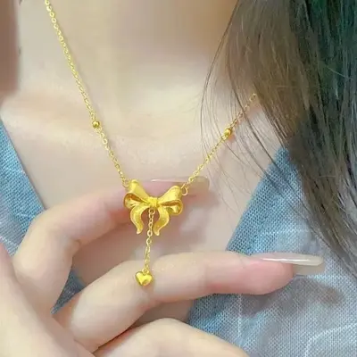 Gold bow necklace, princess design, collarbone chain