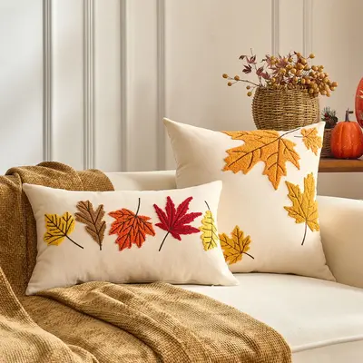 Beliebte Temu Grenzüberschreitung PC Herbst Ahornblatt Kürbis gemusterter Kissenbezug Thanksgiving Dekoration Wohnzimmer Sofa Sitzkissen Bezug - 3