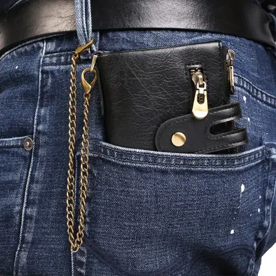 JINBAOLAI Retro Chain Men's Wallet with Double Zipper and Coin Pocket - 2