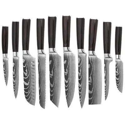 Damascus pattern kitchen knife set with chef knife - 5