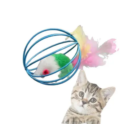 新款猫咪超爱玩具猫玩具毛绒小老鼠彩色羽毛逗猫玩具老鼠猫猫玩具 - 6