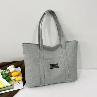 Women's Shoulder Tote, Imitation Linen Shopping Bag, Large Capacity - 7