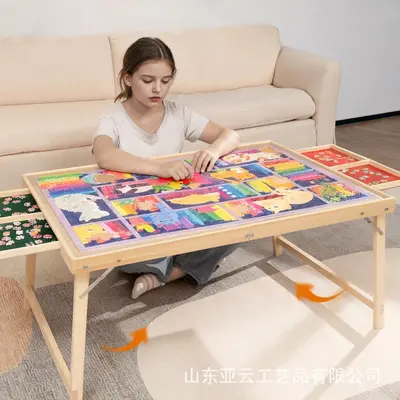 Wooden Puzzle Table, Adjustable Height and Angle, Portable - 4