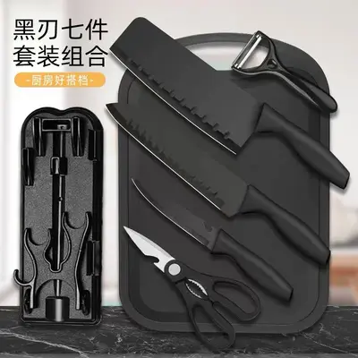 现货厨房套刀不锈钢菜刀加厚黑钢刀黑刃五件套礼品刀具套装批 - 11