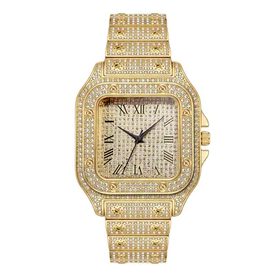 Men's watch, square diamond-studded, steel band, quartz - 6