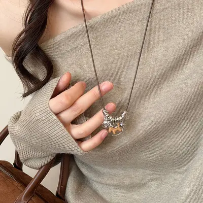 Adjustable zircon snowflake pendant long sweater chain necklace - 7