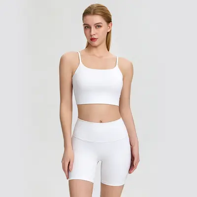 Women's Running Sports Set with Bra Pad Tank Top and High-Waist Yoga Shorts - 10
