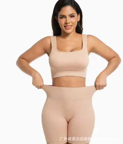 Yüksek Bel Karın Sıkılaştırıcı Şeftali Kalça Yoga Şort Takımı - 10