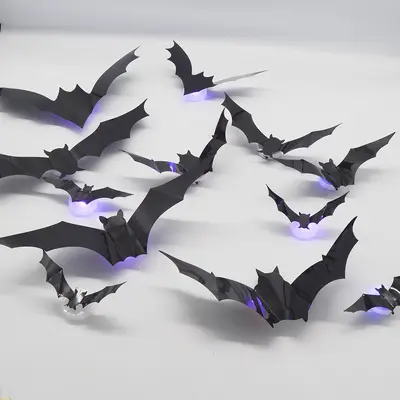 3D Halloween LED Night Light with Bat and Spider Wall Sticker - 3