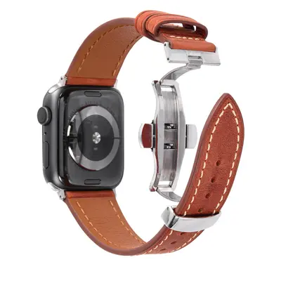 Men's Genuine Leather Apple Watch Strap, Butterfly Buckle, Series 1-7 - 9