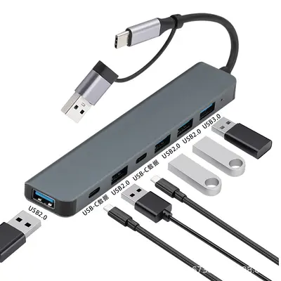 Type-C 7-in-1 USB Hub Docking Station for Laptops, Dual-Head USB 3.0 Expansion Dock