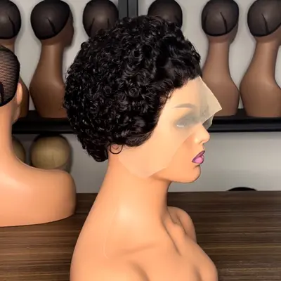 Brazilian Human Hair Full Lace Wig 13*1, Pixie Curly - 3