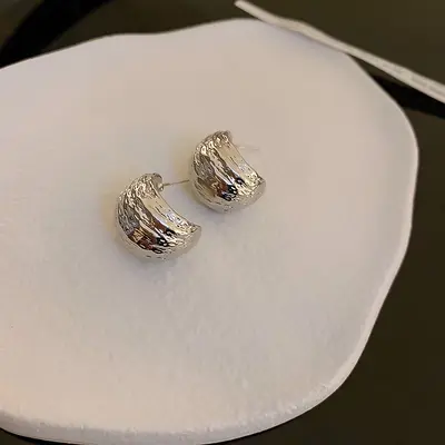 Gold-plated silver bead stud earrings, metal style - 13