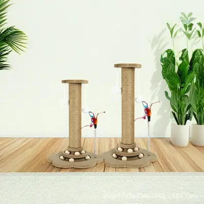 Sisal Cat Scratcher Board with Turntable and Scratching Post - 4