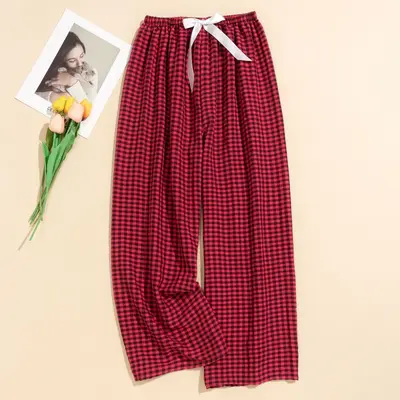 Damen-Sommerpyjamahose aus Wolkenbaumwolle, weites Karo-Bein - 12