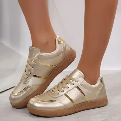 Damen-Sneaker mit niedrigem Schaft, Goldfarbe, dicke Sohle, große Größen - 4