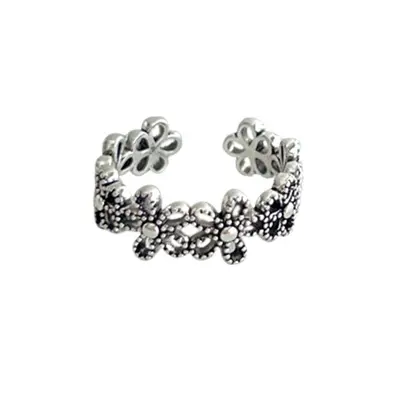 Lanzhi snowflake pattern 925 silver retro ring