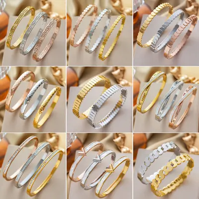 Strass-besetztes Titanzahl-Armband für Damen, offener Edelstahl, farbbeständig