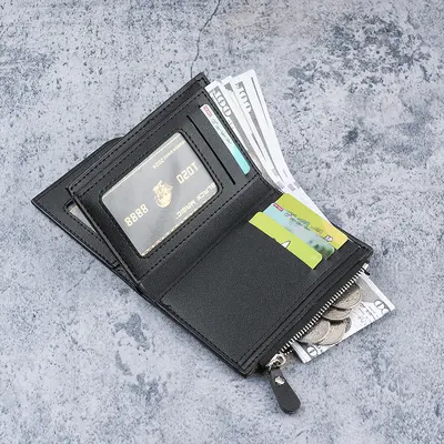 Men's Short Business Wallet with Zipper Compartment and Multiple Card Slots - 3