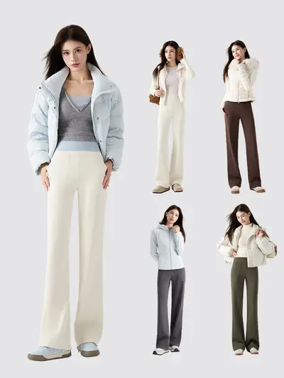 Wide-Leg Yoga Pants Fleece-Lined Large Pockets Winter