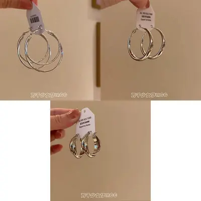 Ring earrings, simple design, silver - 13