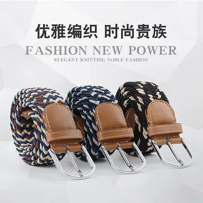 Extended version elastic woven elastic belt men and women leather canvas belt needle buckle belt wholesale in stock