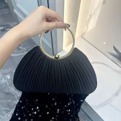 Pleated evening bag with single shoulder strap, small clutch handbag - 8