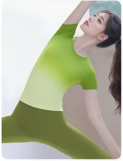 绝美渐变瑜伽服套装女2026新款高级感可外穿短袖舒适透气运动上衣 - 6