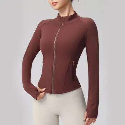 Long-Sleeve Yoga Jacket with Rose Gold Zipper - 4
