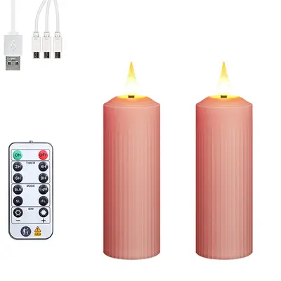 USB Rechargeable Waterproof LED Pillar Candle with Remote Control - 7