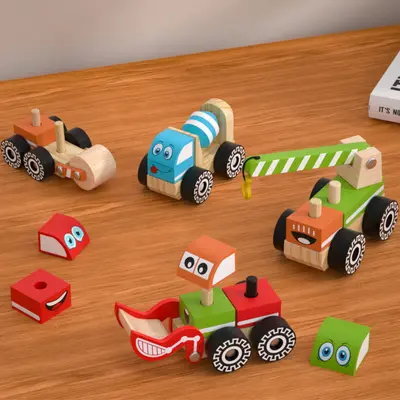Holz-Konstruktionsfahrzeug-Bausatz für Kinder, Montessori-Lernmaterial