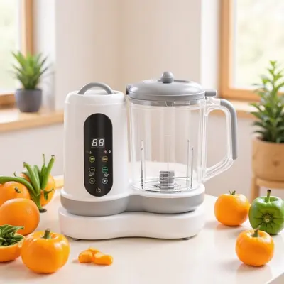 Baby food processor with automatic steaming, cooking, and blending functions