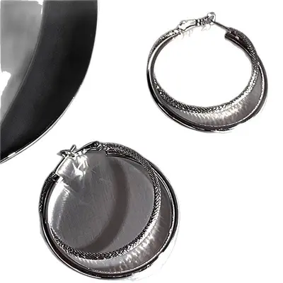 Silver Needle Circle Earrings, Minimalist Design