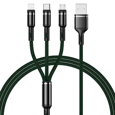 Huawei, Apple ve Android için uygun örgülü üçü bir arada süper hızlı şarj veri kablosu, bir-üç çok bağlantı noktalı cep telefonu şarj kablosu