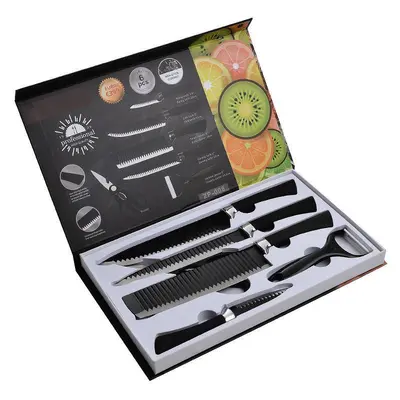 Heimwerkzeugsatz mit schwarzem Wellenmuster 238A Sechsteiliges Messerset Obstmesser Brotmesser Kochmesser Gemüsemesser Küchenmesser für den Haushalt