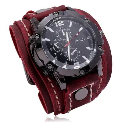 New Fashion Accessory Vintage Handmade Stitched Leather Watch European and American Cross-Border Source Exaggerated Men's Leather Bracelet