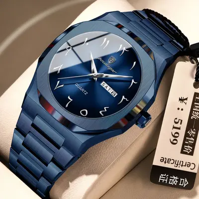 Men's quartz watch, waterproof, dual calendar - 9