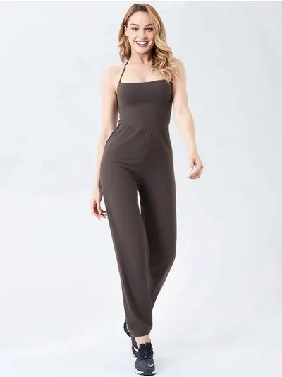 Kadın Yoga Tulumu, Dar Kesim, Halter Yaka, Çift Giyim, Düz Paça - 2