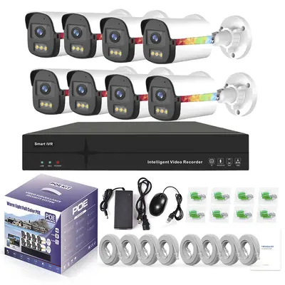 POE Ağ Beyaz Işık Tam Renkli Gece Görüş Gözetleme Kamera Seti HD Kamera CCTV İzleme Sistemi