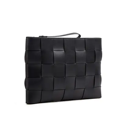Men's Genuine Leather Accordion Document Clutch with Wrist Strap - 1