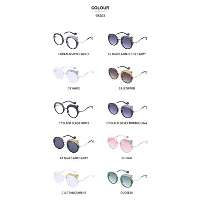 Women's Blue Light Filter Round Frame Sunglasses with Rhinestone Decor - 4
