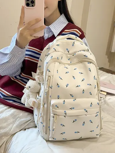 Women's Floral Backpack, Large Capacity, for Middle and Primary School Students - 3