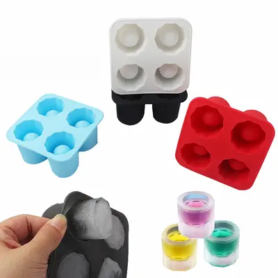 Four-hole ice bucket silicone mold ice cube mold cylindrical water glass cola ice cube whiskey ice mold pot grinding tool