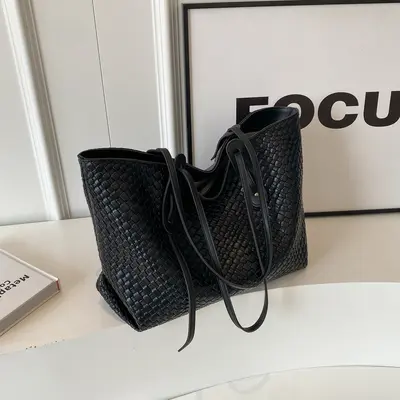 Kadın Örgü Tek Omuz Çanta, Büyük Hacimli Retro Tote Çanta - 7