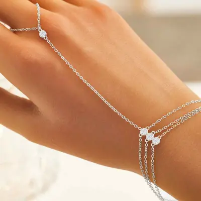 925er Silber Quasten-Kettenring mit Zirkonia und Armband