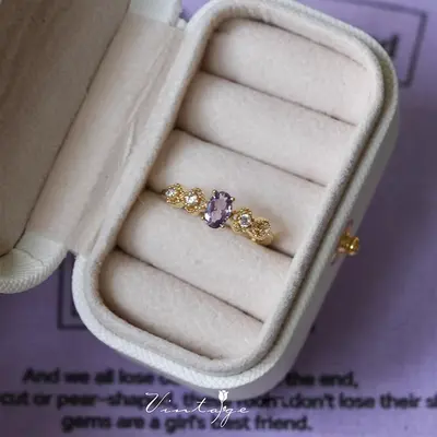 Purple open design ring for women, vintage style, versatile - 10