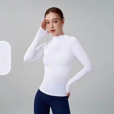 High Neck Long Sleeve Yoga Top, Slim Fit, Breathable, High Stretch - 9