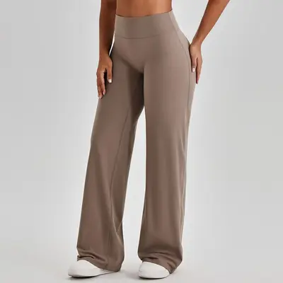 Kadın Yüksek Bel Geniş Paça Yoga Pantolonu Nefes Alabilen Şekillendirici Spor Pantolon