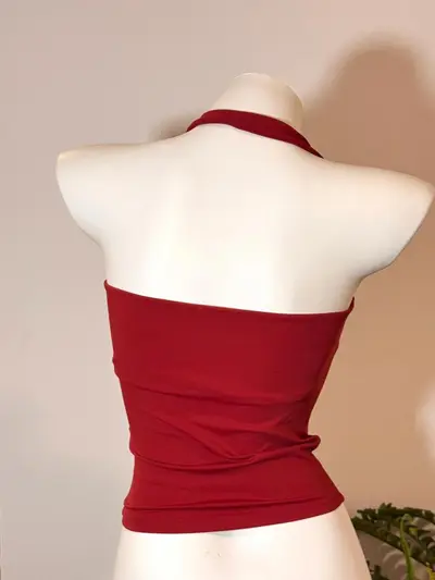 Red Backless Halter Yoga Tank Top, Thin Summer Style with Bra Pads - 5